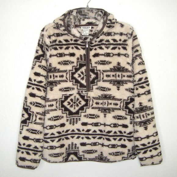 Ariat REAL Berber 1/2 Zip Southwest Aztec Print Hooded Sweatshirt Women's Size L - Picture 1 of 11